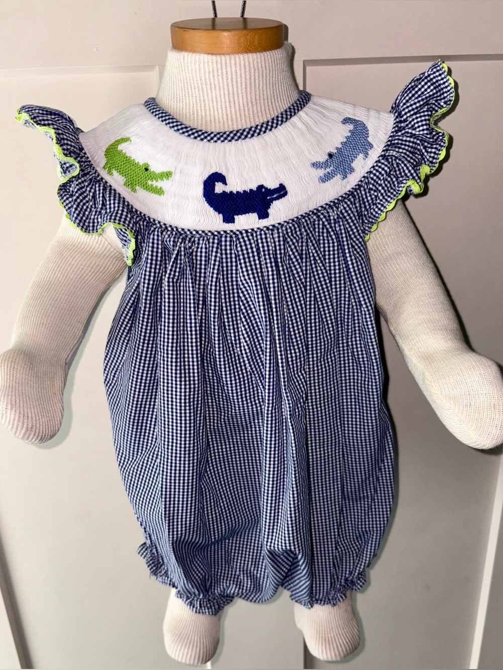 Smock Monkey Alligator Embroidery Cotton Bubble Romper 1pc Outfit Girls 24M / 2T
